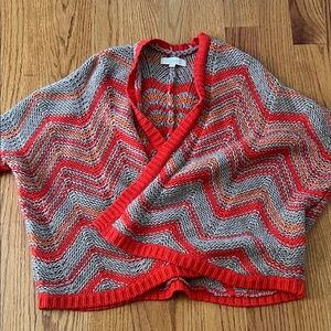 LOFT Vibrant Red and Gray Chevron batwing Sweater shawl open xs/s